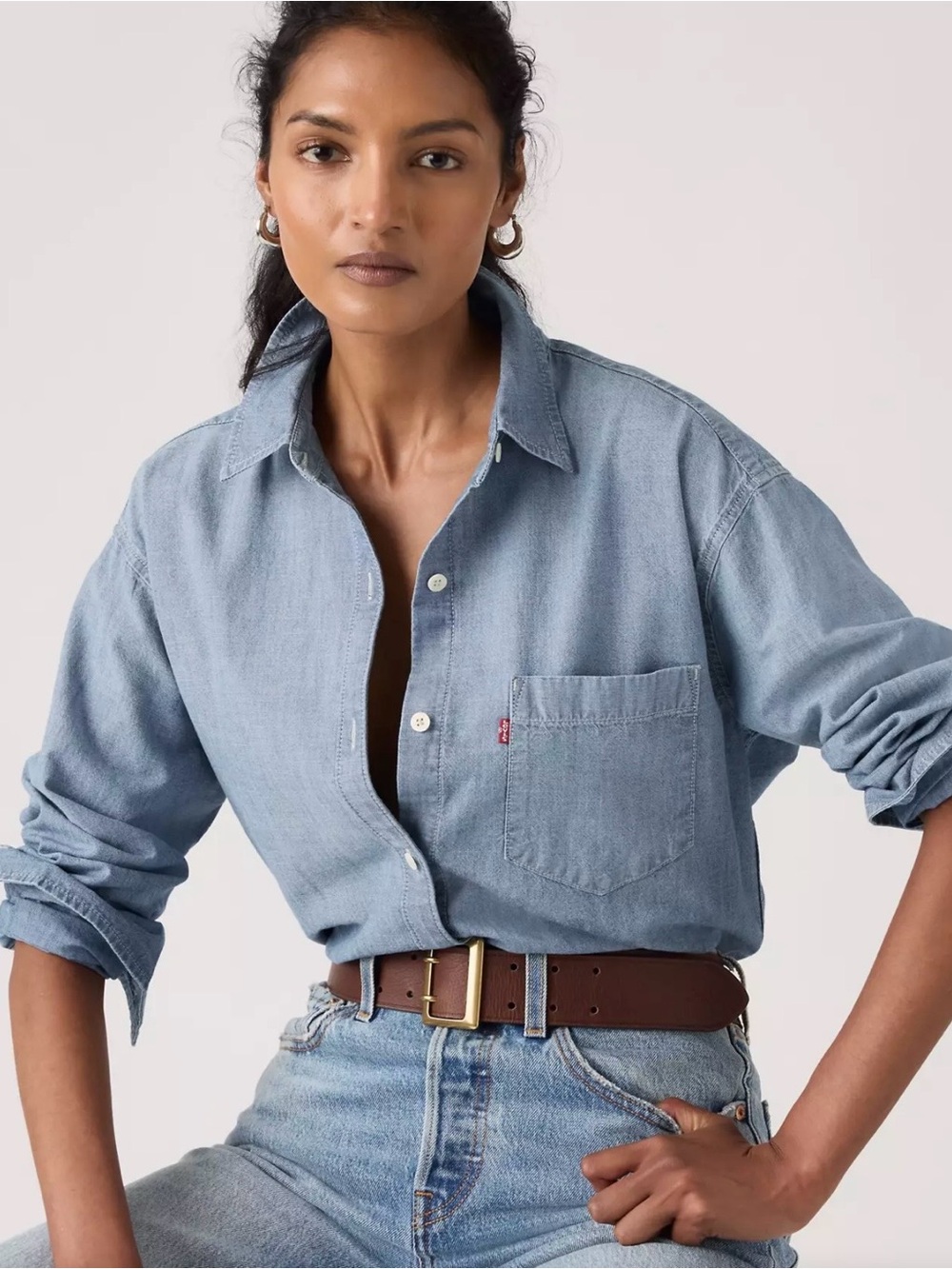Levi's Classic Fit Light Blue Denim Shirt with Red Logo Tag